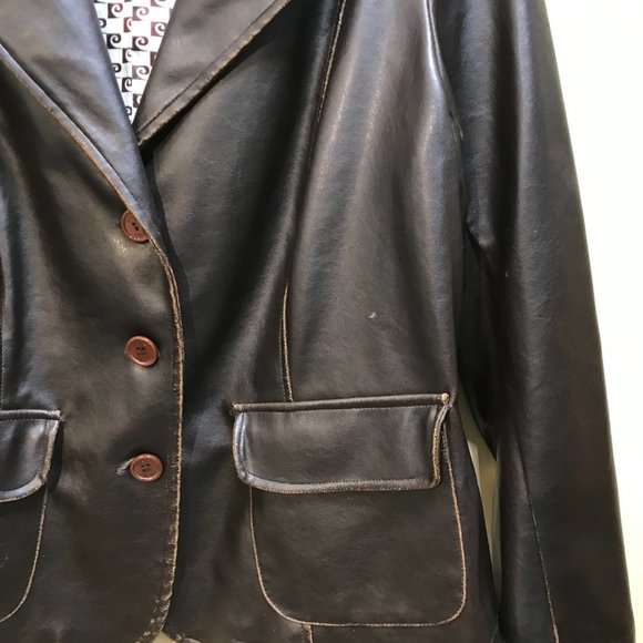 Pierre Cardin espresso leather  jacket size 1x chest 46"  raw edge look - Picture 2 of 5